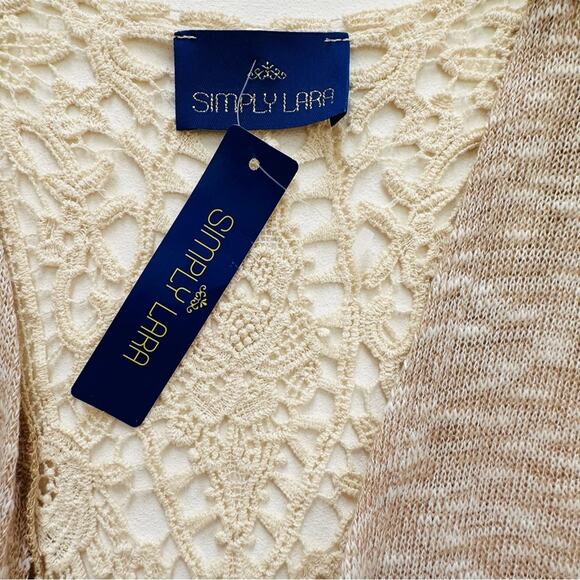 Simply Lara Duster Kimono Lace Detail Open Front Sleeveless Neutral Beige XL NEW - Picture 2 of 12